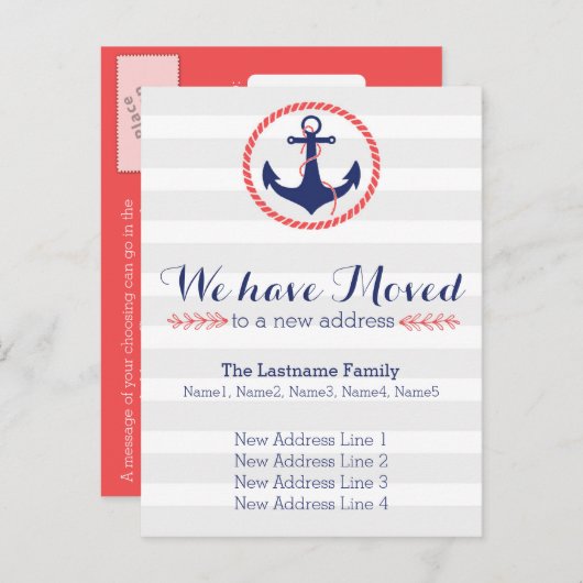 Carte Postale Faire-part Changement d'adresse d'ancre nautique (Devant / Derrière)