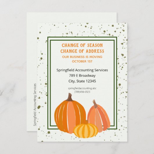 Carte Postale Faire-part Changement d'adresse d'automne pour les entreprise (Devant / Derrière)