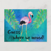 Carte Postale Faire-part Changement d'adresse de flamant rose et de feuille (Devant)