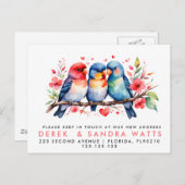 Carte Postale Faire-part changement d'adresse, déplacement des inséparables (Devant / Derrière)