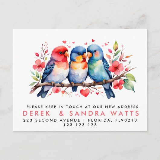 Carte Postale Faire-part changement d'adresse, déplacement des inséparables (Devant)