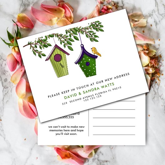 Carte Postale Faire-part Changement d'adresse des boîtes à oiseaux que nous