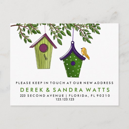 Carte Postale Faire-part Changement d'adresse des boîtes à oiseaux que nous (Devant)