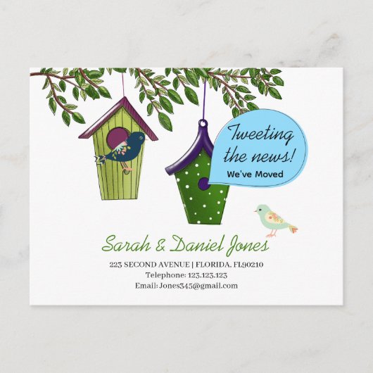 Carte Postale Faire-part Changement d'adresse des boîtes à oiseaux que nous (Devant)