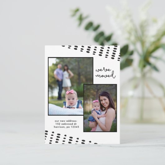 Carte Postale Faire-part Changement d'adresse Double Ajouter Photo Noir et (Debout devant)