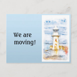 Carte Postale Faire-part Changement d'adresse du phare blanc bleu