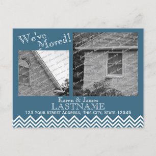 Carte Postale Faire-part Changement d'adresse Motif Chevron avec Photo Blue