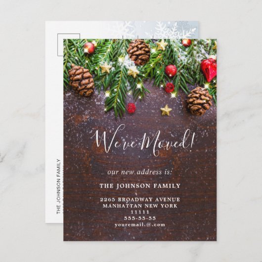 Carte Postale Faire-part Changement d'adresse Noël Fêtes rustiques (Devant / Derrière)