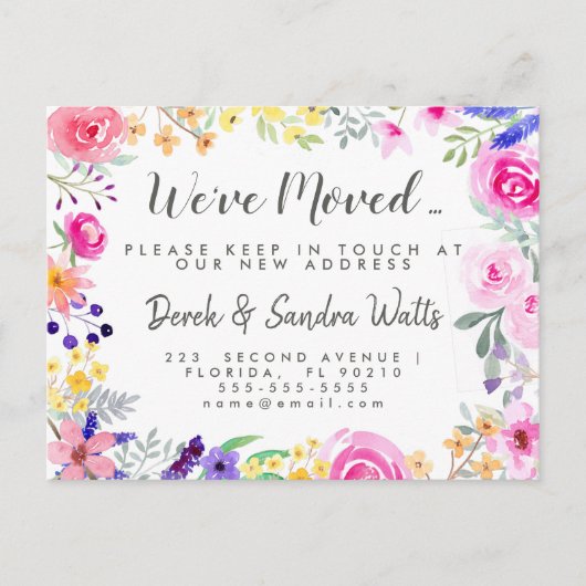 Carte Postale Faire-part Changement d'adresse nous avons déménagé floral aq (Devant)