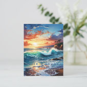 Carte Postale Faire-part Changement d'adresse nous avons déménagé mer océan (Debout devant)