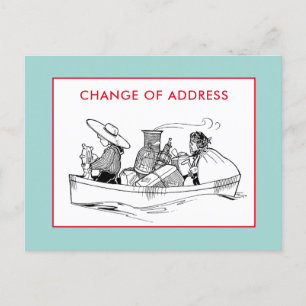 Carte Postale Faire-part Changement d'Adresse Voyageurs en Bateau Vintage B
