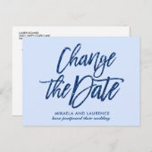 Carte Postale Faire-part Changement de date à paillettes bleu marine glamou (Devant / Derrière)