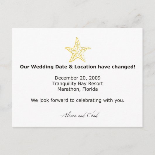 Carte Postale Faire-part Changement de date - Alison (Devant)