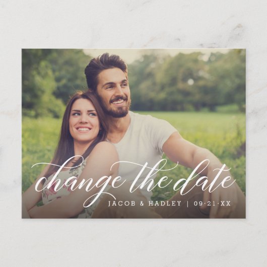 Carte Postale Faire-part Changement de date Calligraphie moderne Photo de m (Devant)