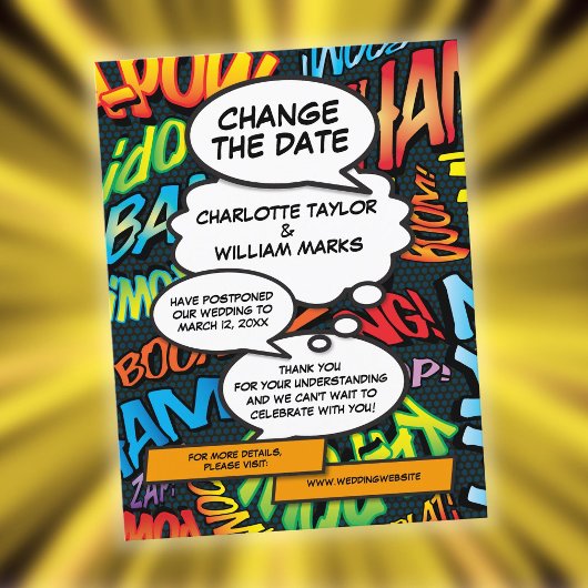 Carte Postale Faire-part Changement de date de la bande dessinée Report de 