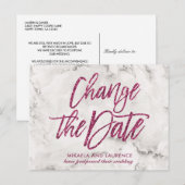 Carte Postale Faire-part Changement de date d'écriture en strass rose marbr (Devant / Derrière)