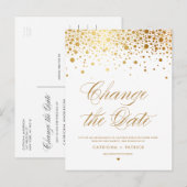 Carte Postale Faire-part Changement de date en feuille d'or Report de maria (Devant / Derrière)