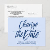 Carte Postale Faire-part Changement de date en paillettes bleu marine glamo (Devant / Derrière)