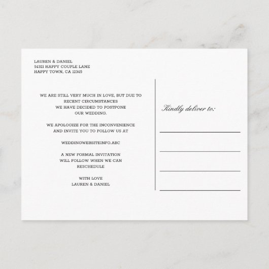 Carte Postale Faire-part Changement de plan MARIAGE 1 (Dos)