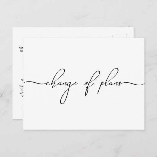 Carte Postale Faire-part Changement de plan pour les petits Mariages Script (Devant / Derrière)
