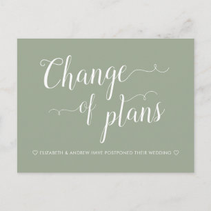Carte Postale Faire-part Changement de plan Sage Green Report Mariage
