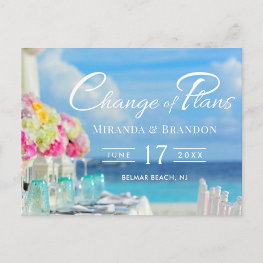 Carte Postale Faire-part Changement de plans élégant floral océan plage été (Devant)