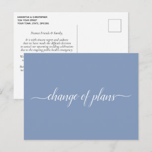 Carte Postale Faire-part Changement de plans Mariage Annulé Reporté Bleu