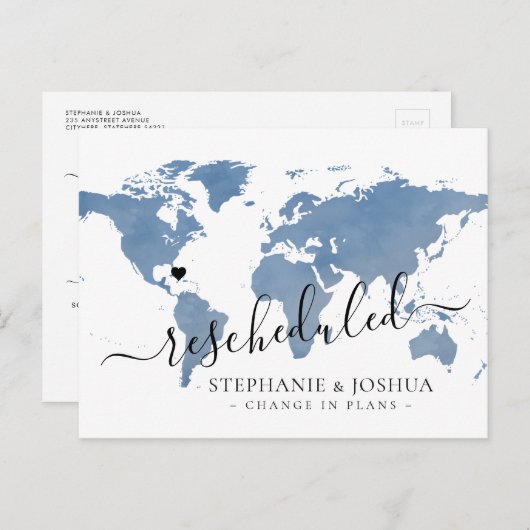 Carte Postale Faire-part Changement de plans Mariage de destination reporté (Devant / Derrière)