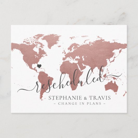 Carte Postale Faire-part Changement de plans Mariage de destination reporté (Devant)