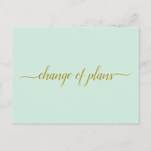 Carte Postale Faire-part Changement de plans Mariage reporté Gold Mint Gree