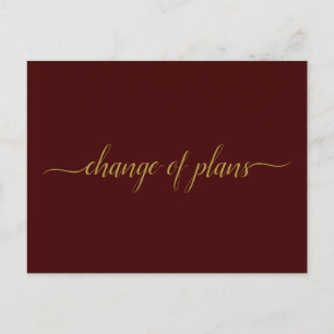 Carte Postale Faire-part Changement de plans mariage reporté or sur bordeau