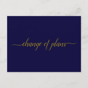 Carte Postale Faire-part Changement de plans mariage reporté or sur marine