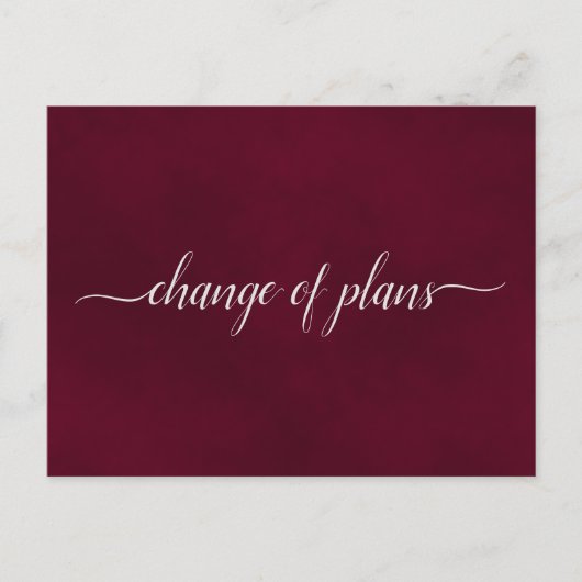 Carte Postale Faire-part Changement de Plans Mariage Reporté Simple Bordeau (Devant)