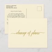 Carte Postale Faire-part Changement de plans Mariage repoussé or sur crème (Devant / Derrière)