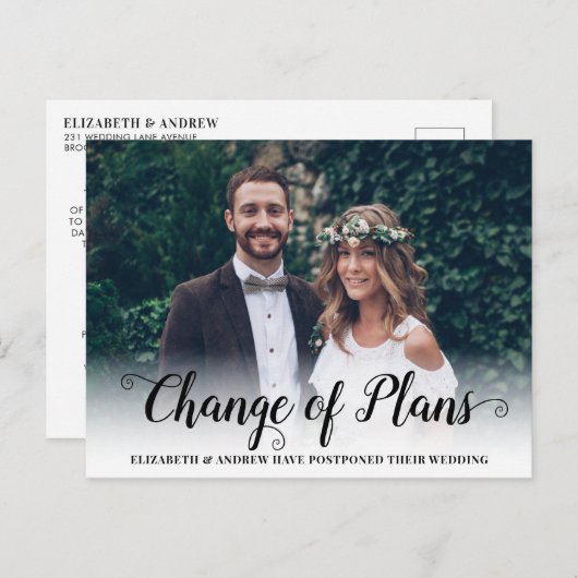 Carte Postale Faire-part Changement de plans Moderne Calligraphie Script Ph (Devant / Derrière)