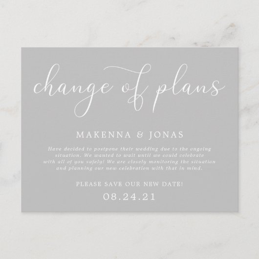 Carte Postale Faire-part Changement de plans Report de mariage (Devant)