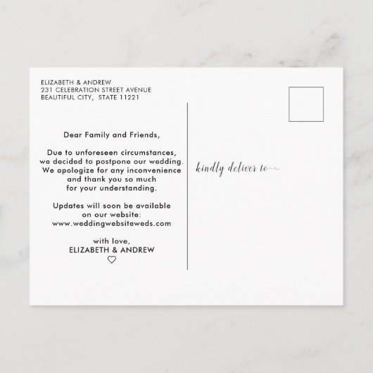 Carte Postale Faire-part Changement de plans Vert sauge Mariage reporté (Dos)