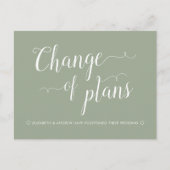 Carte Postale Faire-part Changement de plans Vert sauge Mariage reporté (Devant)