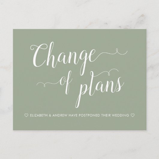 Carte Postale Faire-part Changement de plans Vert sauge Mariage reporté (Devant)