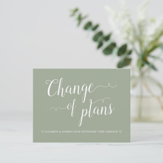 Carte Postale Faire-part Changement de plans Vert sauge Mariage reporté (Debout devant)