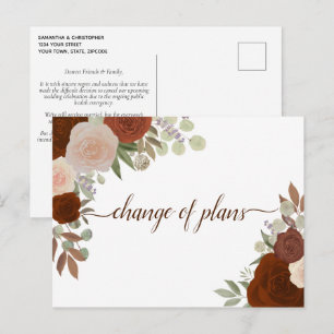 Carte Postale Faire-part Changement Élégant de Plans de Mariage aux Fleurs