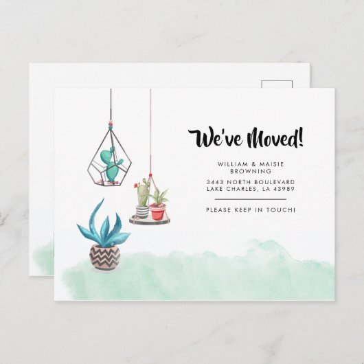 Carte Postale Faire-part Changement minimal d'adresse Boho Plantes en mouve (Devant / Derrière)