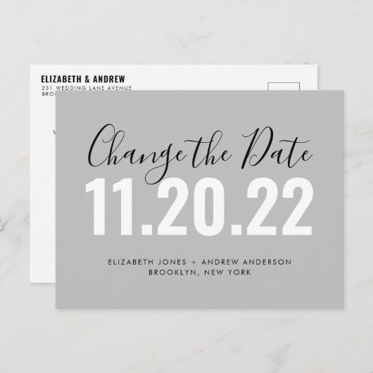 Carte Postale Faire-part Changement minimal de date Report Mariage (Devant / Derrière)
