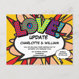 Carte Postale Faire-part Changement Reporté La Date Comic Book LOVE