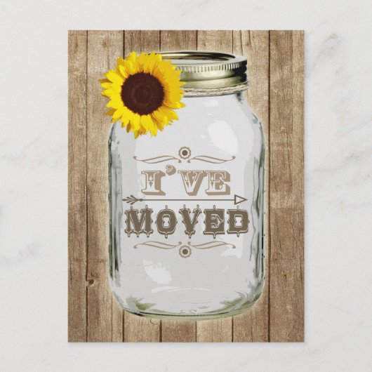 Carte Postale Faire-part Changement Rustique D'Adresse Mason Jar Sunflower  (Devant)