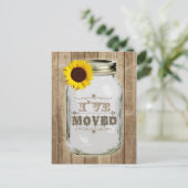 Carte Postale Faire-part Changement Rustique D'Adresse Mason Jar Sunflower  (Debout devant)
