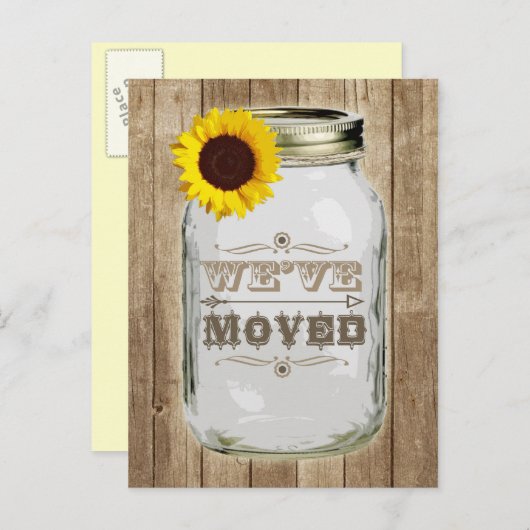 Carte Postale Faire-part Changement Rustique D'Adresse Mason Jar Tournesol (Devant / Derrière)