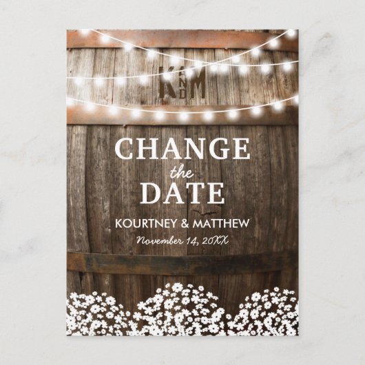 Carte Postale Faire-part Changement Rustique de Date | Mariage Reporté (Devant)