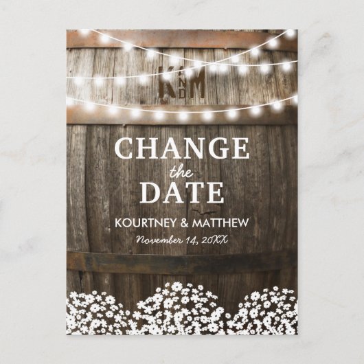 Carte Postale Faire-part Changement Rustique de la Date | Mariage Reporté (Devant)