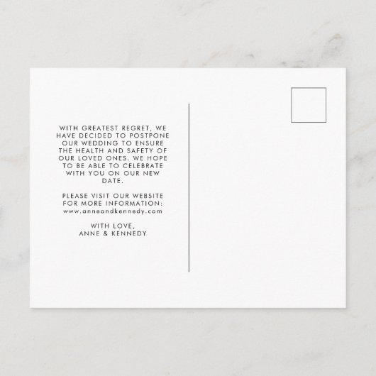 Carte Postale Faire-part Changement Simple de Date de Mariage (Dos)